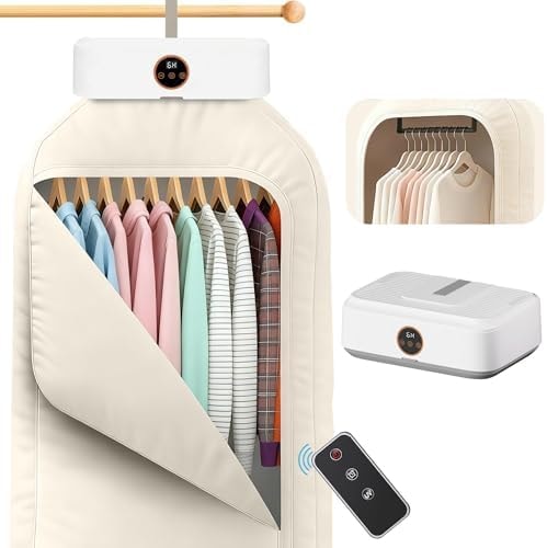 Portable Clothes Dryer Mini Dryer for Apartment RV Travel Dorm Portable Laundry Dryer Small Compact With Fast Drying Adjustable Timer Quiet Operation Remote Control-White