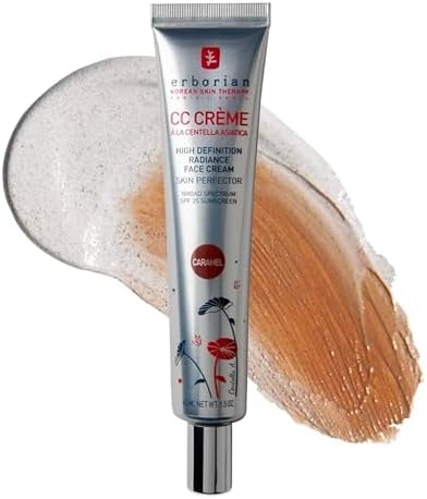 Erborian Color Correcting CC Cream with Centella Asiatica, Caramel - Light Multi-Purpose Facial Concealer with Illuminating Finish Soothes & Hydrates Skin - SPF Korean Skincare Skin Perfector - 1.5 Oz