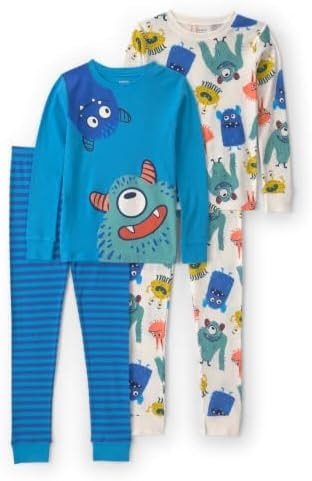 Carter's Boy 4-Piece Tight Fit Cotton Pajama Set, Boy Monster Blue, 8
