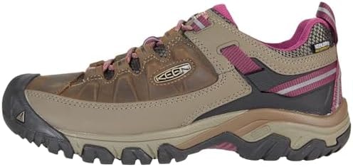 KEEN Women's Targhee 3 Low Height Waterproof Hiking Shoes, Weiss/Boysenberry, 7.5 US