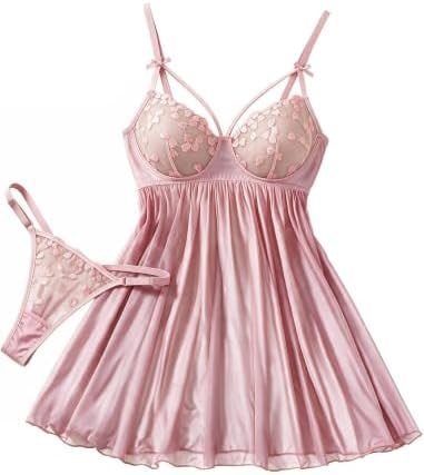 Avidlove Lingerie for Women Lace Babydoll Chemise with Thong Light Pink