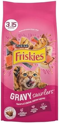 Purina Friskies Gravy Swirlers With Flavors of Chicken, Salmon and Gravy Dry Cat Food - 3.15 lb. Bag