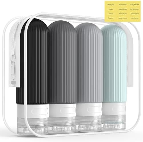 ME.FAN Travel Bottles for Toiletries, TSA Approved 3oz Silicone Journey Size Containers, Portable Split Bottle for Conditioner, Shampoo, Lotion- 4 Pack Grey