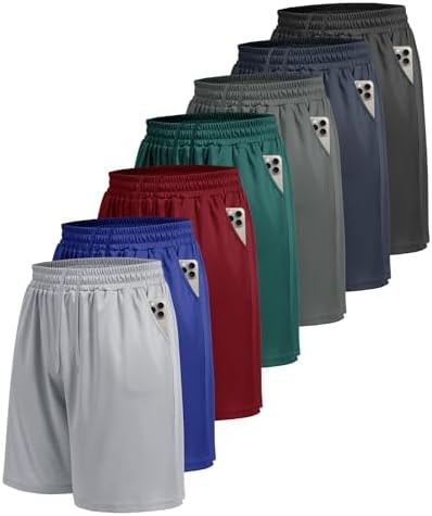 BOOJO 7 Pack Mens Athletic Shorts - Gym Basketball Running Workout Quick Dry Black Shorts with Pockets for Casual Performance