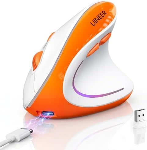Uineer Ergonomic Vertical Mouse, Tri-Mode Wireless, Rechargeable, 4 DPI