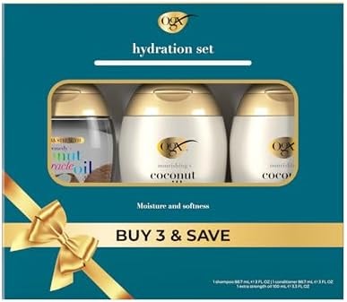 OGX Giftset Nourishing + Coconut Milk Shampoo & Conditioner & Extra Strength Damage Remedy + Coconut Miracle Oil Penetrating Hair Oil (3pc Hydration Set)