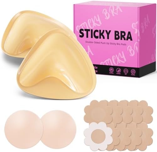 BeautiKip Ultra Push up Sticky Bra Pads Inserts, Double Sided Adhesive Bra Inserts, Stick on Bra for Sports Bra Swimsuit (Medium Beige)