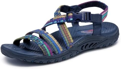 Skechers Women's Reggae-Sew Me-Boho Woven Strappy Slingback Sandal, Navy/Multi, 7.5