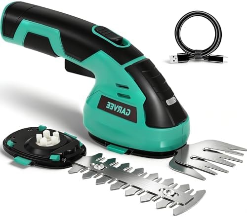 Garvee Cordless Hedge Trimmer - Small Garden 2 in 1 Handheld 7.2V Electric Grass Shears/Grass Cutter Rechargeable Lithium-Ion 2.0 Ah Battery and Type-C Cable Included Shrubbery Trimmer