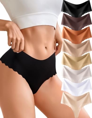 8 Pack Seamless Underwear Womens High Waisted No Show Thongs Panties Outfit