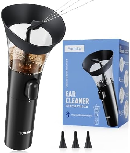 Yumika Ear Wax Removal Kit – Manual Ear Cleaner with Powerful Water Flow for Deep Clean & Soft Silicone Tip, Black