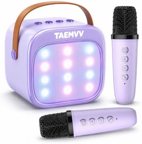 TAEMVV Mini Karaoke Machine for Kids with 2 Wireless Microphones, Purple