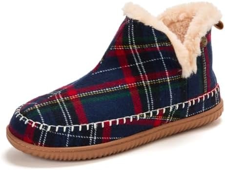 Dearfoams Men's Brixen Energy Return Boot, Navy Plaid, 13