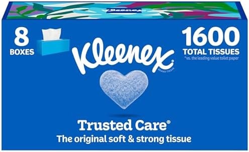 Kleenex Trusted Care Facial Tissues, 8 Flat Boxes, 200 Tissues per Box, 2-Ply, Packaging May Vary
