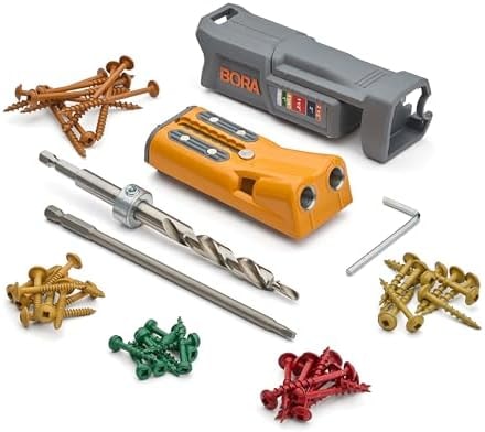 BORA Pro Compact Metal Pocket Hole Jig & 50pc Screw Set, Auto Adjusting Drill Guide, Durable Pocket Hole Jig Kit for Woodworking & Tight Spaces - For Materials 1/2 inch to 1 1/2 inch Thick