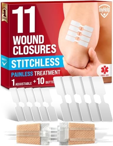 Emergency Wound Closure Strips - 11pk - 2 Types Easy to Use Butterfly Bandages - Stitchless & Painless Laceration Closure Kit