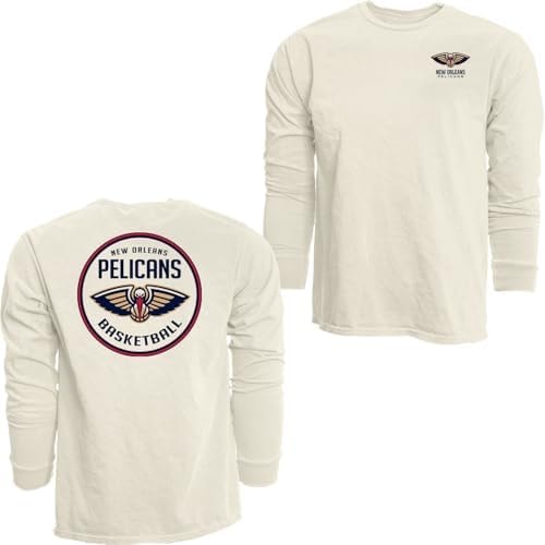 New Orleans Pelicans NBA Officially Licensed Long Sleeve T-Shirt Ringspun Front/Back Ivory, Medium