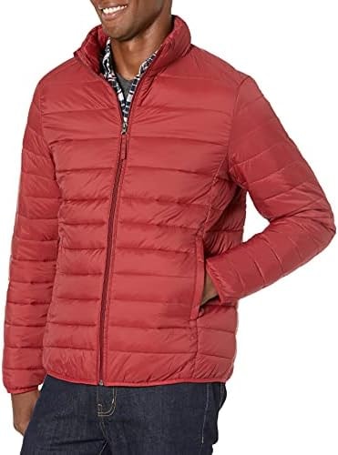 Amazon Essentials Men's Packable Lightweight Water-Resistant Puffer Jacket (Available in Big & Tall), Brick Red, X-Small