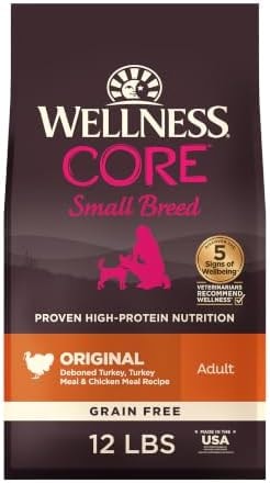 Wellness CORE Small Breed Adult Dry Dog Food, Grain Free Kibble, Natural, High Protein, Turkey and Chicken Recipe, 12 lb Bag