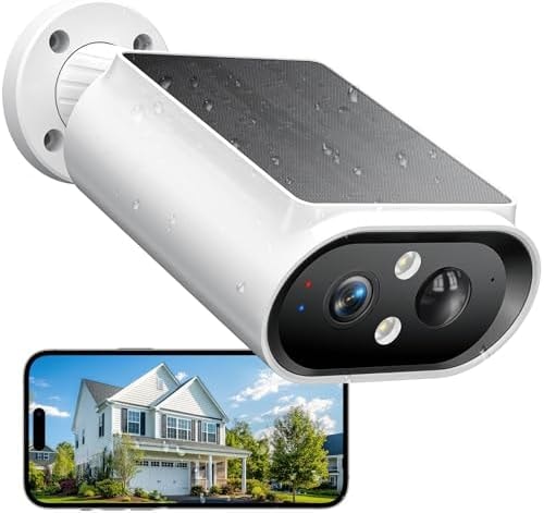 AlkiVision Solar Security Cameras Wireless Outdoor - 2K Night Color Vision Cameras for Home Security, AI Motion Detection, 360° View, Spotlight, 2-Way Audio, Siren, IP67 Waterproof, SD/Cloud Storage