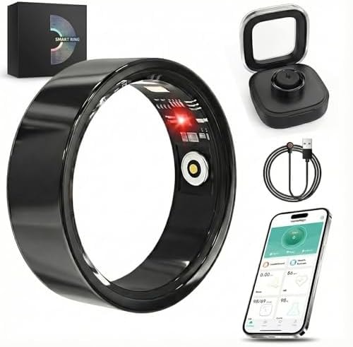 Luxelle Smart Ring Fitness Tracker with Sleep Monitor, Heart Rate, Blood Oxygen, Step Counter, 128 Sports Modes, IP68 Waterproof, Magnetic Charging, Compatible with iOS & Android