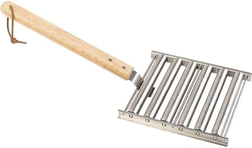 Hotdog Roller for Grill - Stainless-Steel Rolling Rack with Extra-Long Wooden Handle and 5 Hotdog Capacity - Sausage Roller for BBQ by Great Northern