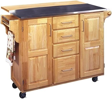 Homestyles General Line Mobile Kitchen Cart with Stainless Steel Top and Drop Leaf