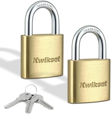 Kwikset Brass Padlock with Hardened Steel Shackle, 2-Pack