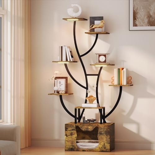 YITAHOME Tall Bookshelf with LED Light