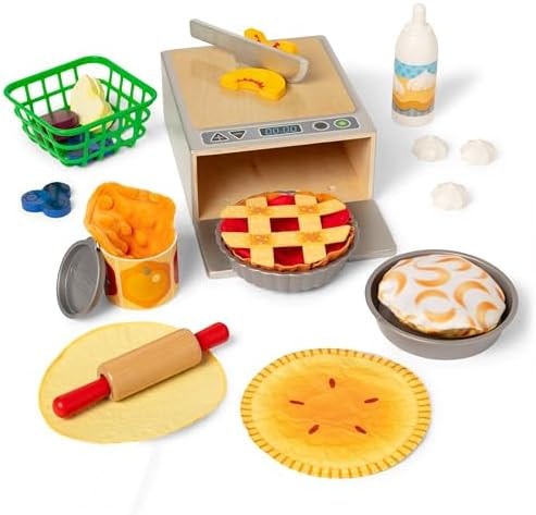 Melissa & Doug Make and Bake Pies Pretend Play Food Set and Wooden Oven with Squishy Dough for Ages 3+ - FSC Certified