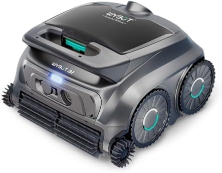 WYBOT B1 Cordless Robotic Pool Vacuum, Quad-Roller Brushes for Edge Cleaning, Smart Pool Cleaner Robot for Inground & Above Ground Pools, High Obstacle Crossing, App Control, Silver Gray