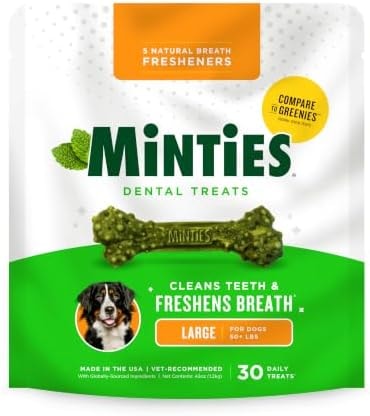 Minties Mint Dental Chews for Dogs, Large Breeds 50+ lbs, 30 Count