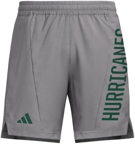 adidas Men's D4T Woven University of Miami Shorts, Team Grey/Dark Green/Dark Green/University of Miami, Medium/5" Inseam