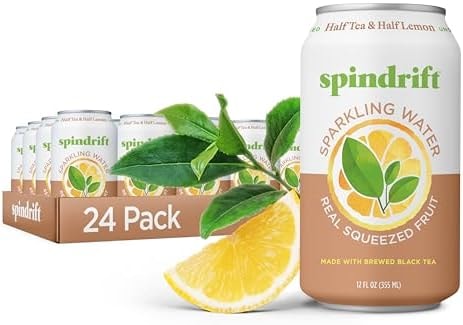 Spindrift Sparkling Water, Half Tea & Half Lemon Flavored, Made with Real Squeezed Fruit, 12 Fl Oz Cans, Pack of 24 (Only 5 Calories per Can)