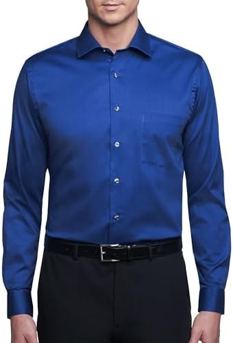 Van Heusen men's Regular Fit Flex Collar Stretch Solid Dress Shirt, Royal Blue, 17.5 Neck 36 -37 Sleeve X-Large US