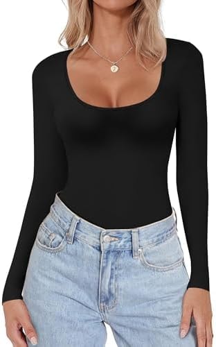 Ekouaer Women Long Sleeve Shirt Scoop Neck Tops Fitted Thermal Undershirts