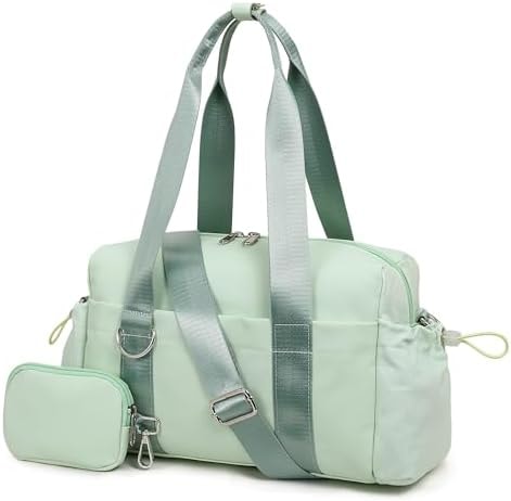 ERTUNA Everyday Mini Gym Bag for Women 2.0, Small Tote with Zipper Compartment Waterproof Travel Duffle Cute Handbag Workout Carry On with Removeable Shoulder Strap & Coin Wallet Easy to Clean - Green