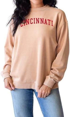 chicka-d Women's Oversized Dropped Shoulder Crewneck Fleece Sweatshirt | NCAA Classic Arch Over Neutral, Cincinnati Bearcats, Neutral, Medium