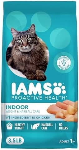 IAMS Proactive Health Dry Cat Food, Indoor Weight and Hairball Care Cat Food Dry Recipe, with Real Chicken in Every Bite, 3.5 lb. Bag