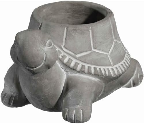 GROWSCAPE Cement Buddies Animal Planter - Cute Desk Decoration - UV Coated Animal Vase w/Removable Drain Plug -Succulent Planter for Indoor/Outdoor Use (Turtle Planter, Natural, Large)