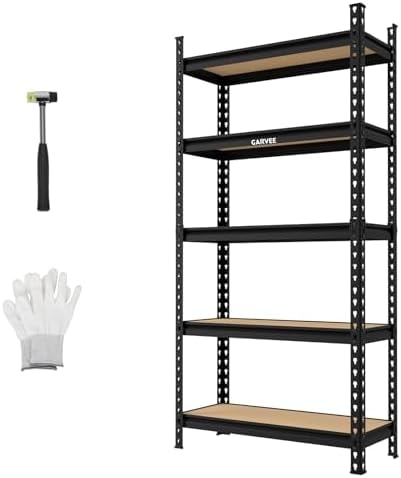 Garvee 5-Tier Heavy Duty Storage Shelves, 2204 lbs Capacity Adjustable Garage Shelving Unit with MDF Boards, Metal Standing Shelf Organizer for Kitchen, Pantry, Basement - 30" W x 12" D x 60" H