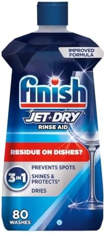 Finish Jet-Dry Dishwasher Rinse Aid, Compatible with Dishwasher Detergent, Prevents Spots & Residues, Dries, Shine & Protects, 8.45 oz, 80 Washes.