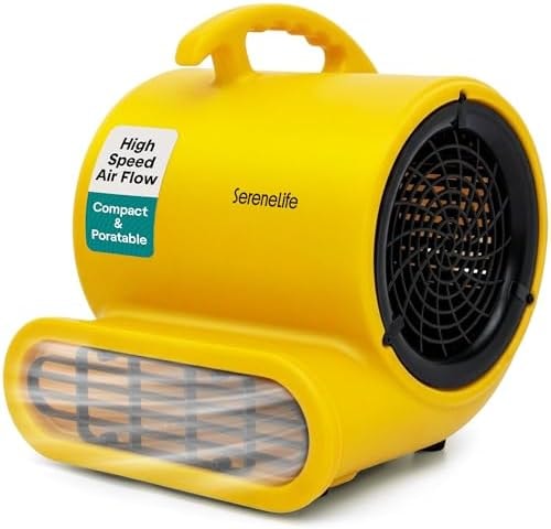 SereneLife Air Mover Blower Fan 1000 CFM – Powerful High Performance 3-Speed Fan for Floor & Carpet Drying, Portable Floor Fan w/Adjustable Tilt, Plug Multiple Units for Home Garage & Restoration Use