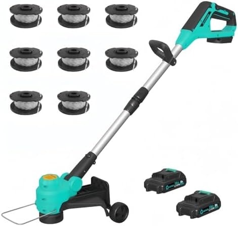 Garvee String Trimmer Cordless - Weed Wacker Battery Powered Electric Weed Trimmer with 2x2.0Ah Batteries, 12" Grass Cutter Auto Line Feed, Lawn Trimmer with 8 Pcs Spools, Lightweight Edger Lawn Tool