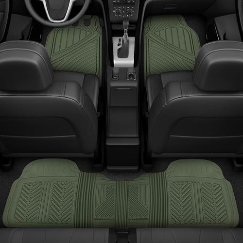 Motor Trend FlexTough Performance All Weather Rubber Car Floor Mats - 3 Piece Floor Mats Automotive Liners for Cars Truck SUV, Heavy-Duty Waterproof (Green)