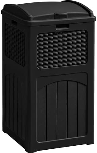 Greesum 33 Gallon Outdoor Trash Can with Lid, Waterproof Garbage Bin, Black