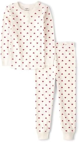 Gymboree,Gymmie Long Sleeve and Pant Cotton 2-Piece Pajama Sets, Big Kid, Toddler,Soft White Hearts,18-24 Months