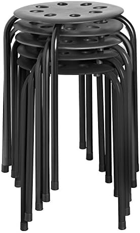 Norwood Commercial Furniture Stacking Stools for Kids and Adults, 17.75" Standard Height Portable Nesting Office and Classroom Stools, Black, Pack of 5