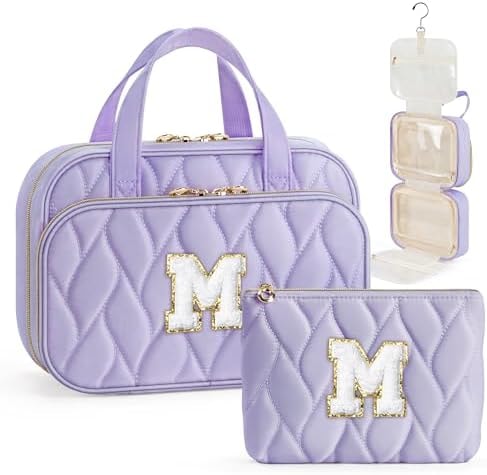 YOOLIFE Travel Toiletry Bag for Women - Hanging Toiletry Bag Makeup Bag, Portable Toiletries Cosmetic Bag, Airplane Travel Essentials Purple - M