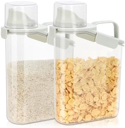 TBMax Rice Container Cereal Storage Container 2 Pack 3.2-Quart, Kitchen Pantry Dry Food Storage Holder with Easy-Pouring Spout & Handy Cup, Small Pet Dog Cat Food Dispenser for Daily Feeding